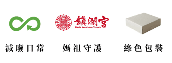 回饋品三大特色:減廢日常、媽祖守護、綠色包裝